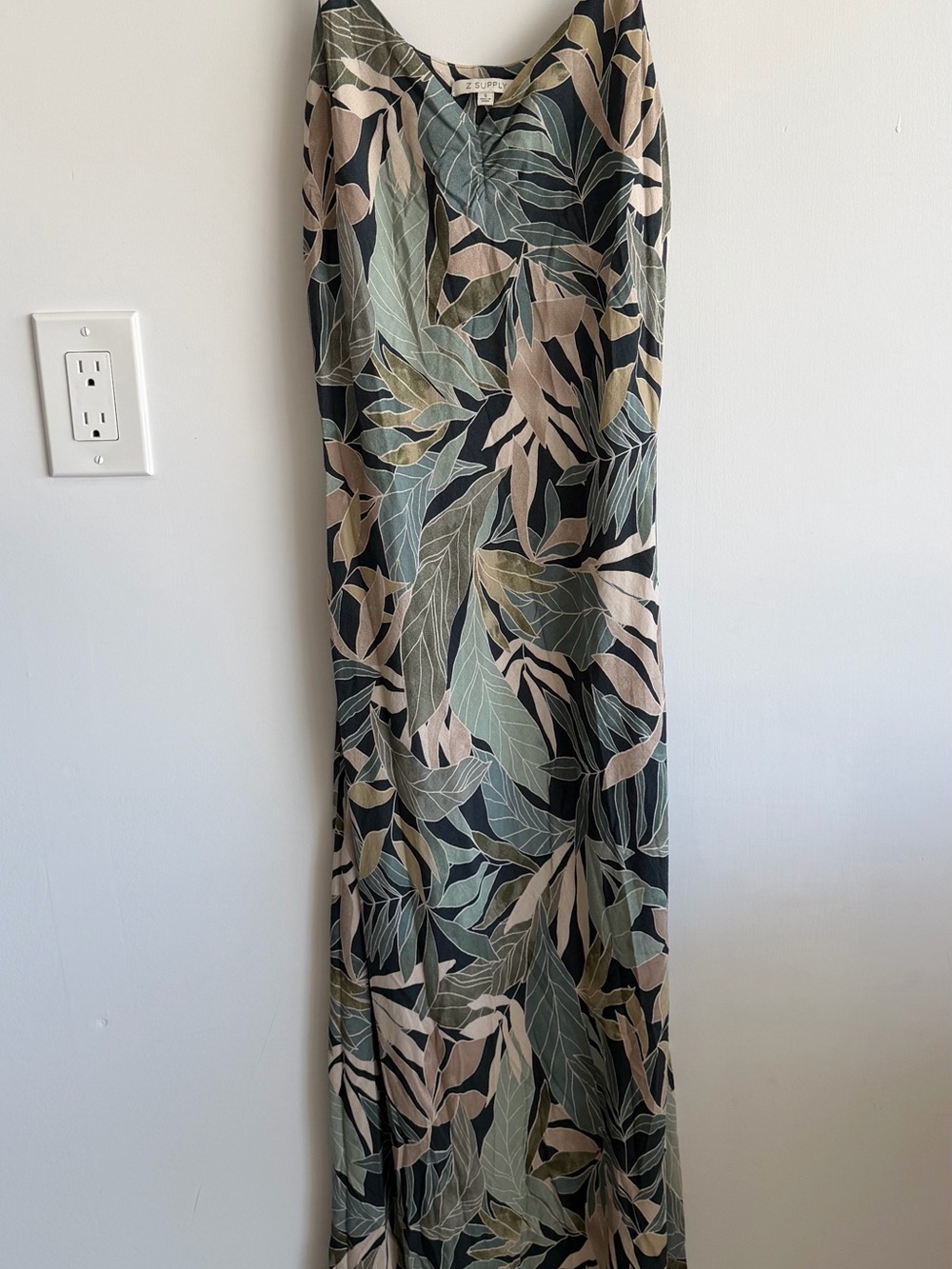 Z Supply Botanical Leaf Maxi Skirt in Sage, Black & Tan
